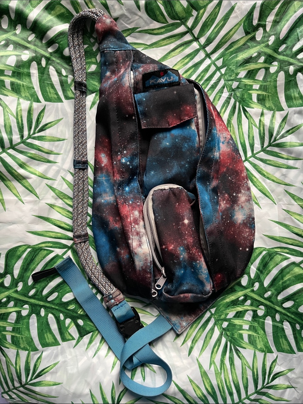 KAVU Galaxy Print Rope Sling Bag in Blue & Red